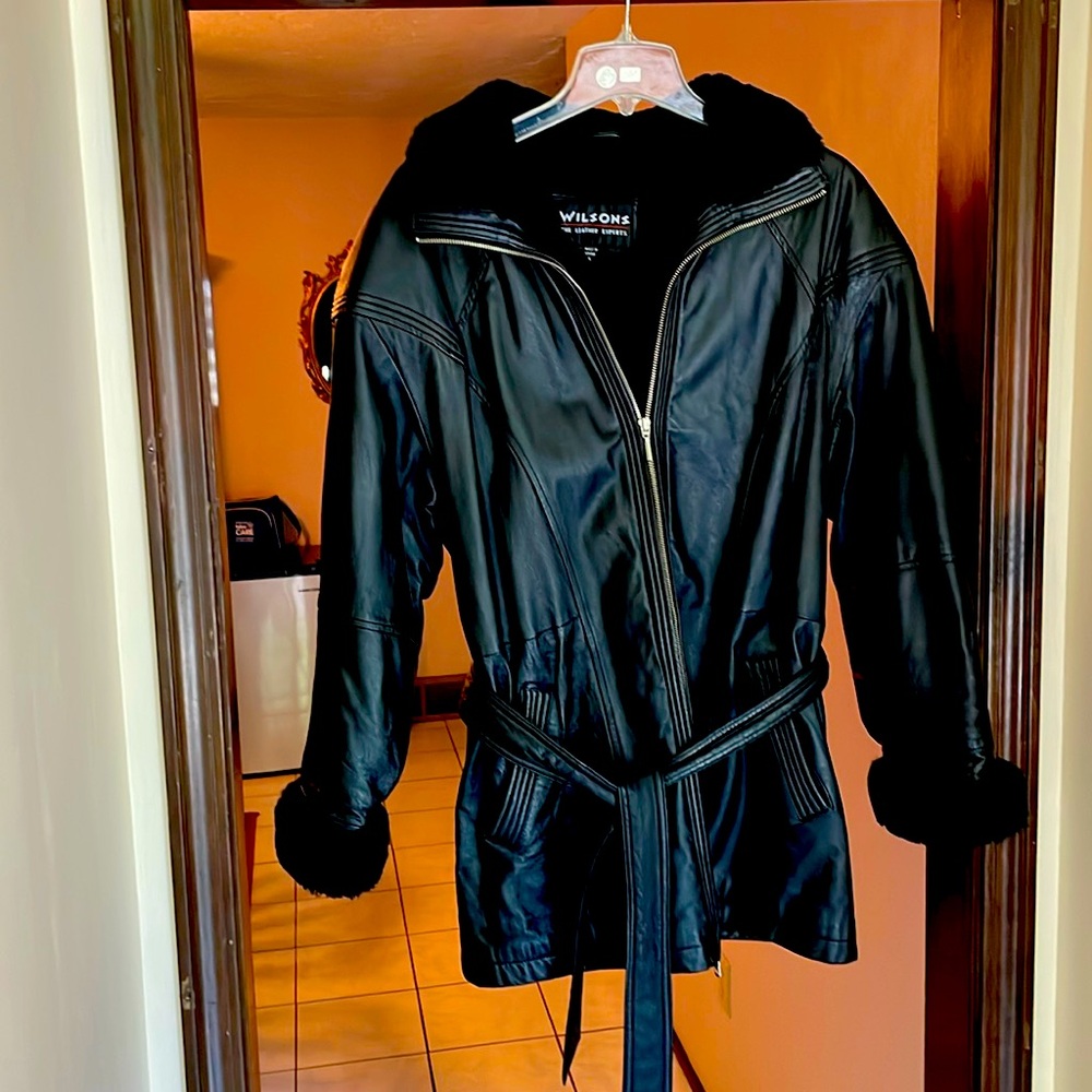 Lined leather coat, black, Wilson’s brand, size women’s large